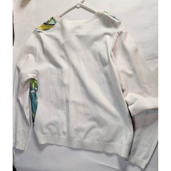 Cardigan Womens XL White blue green geometric Sweater artsy office long sleeve - Picture 4 of 7